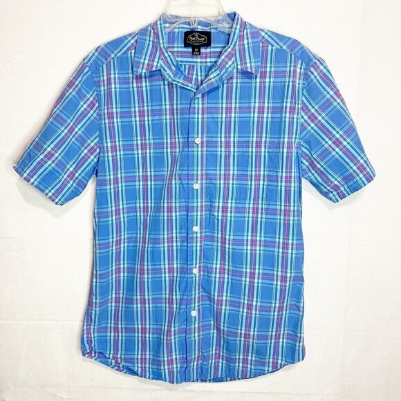 Nat Nast Button Up Shirt Medium Colorful Plaid Chest Pocket Short-Sleeve - Picture 1 of 4